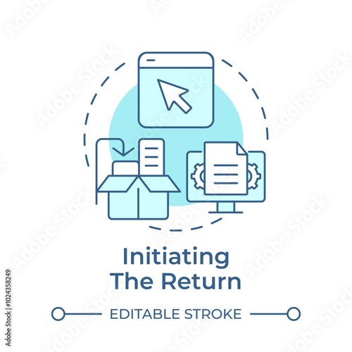 Initiating the return soft blue concept icon. Reverse logistics stage. Product return process. Ecommerce. Round shape line illustration. Abstract idea. Graphic design. Easy to use in article
