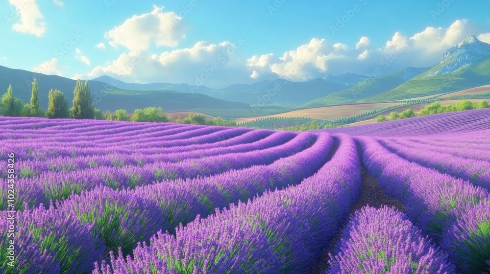Obraz premium Lavender Fields Under a Sunny Sky