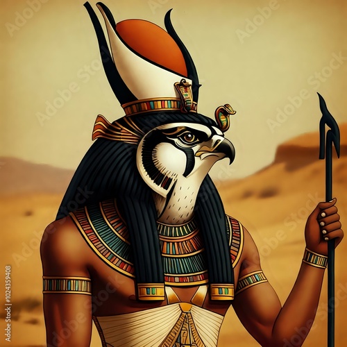 Egyptian god with desert in the background
 photo