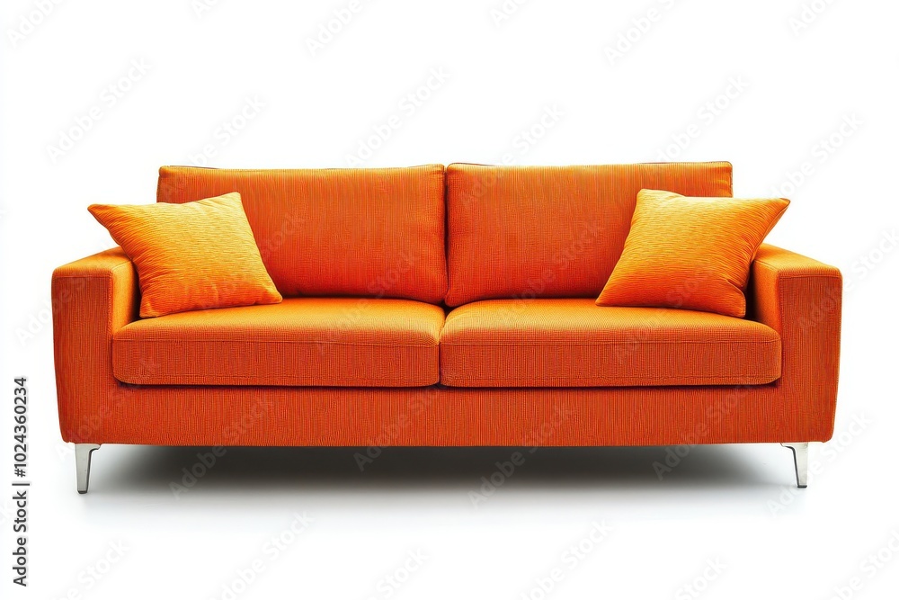 Fototapeta premium Modern orange textile sofa on isolated white background