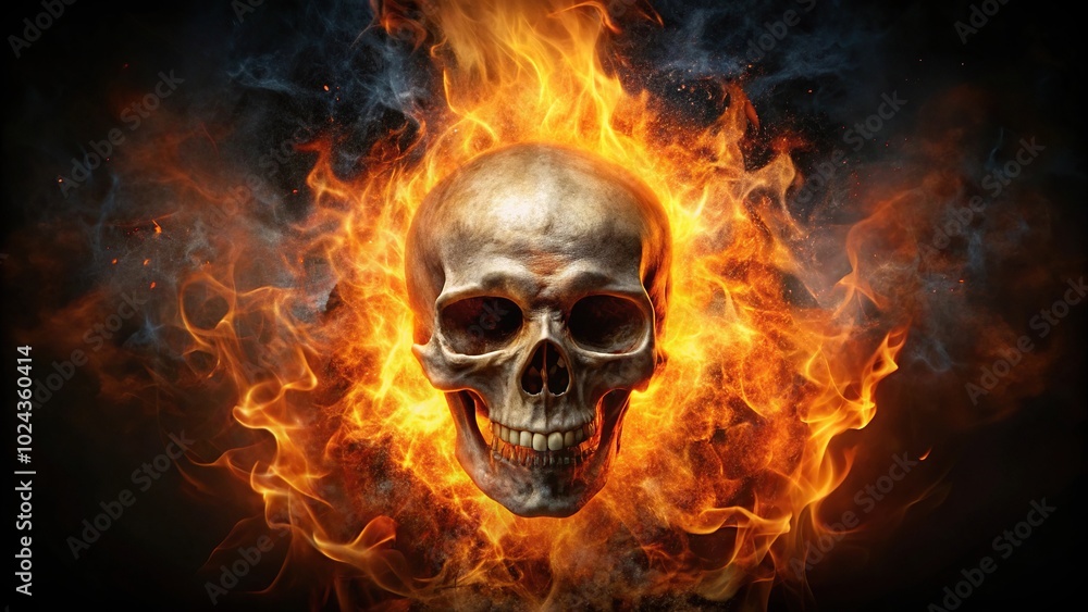 symmetrical burning skull in fire halloween theme darkness symmetrical burning skull in fire halloween theme darkness