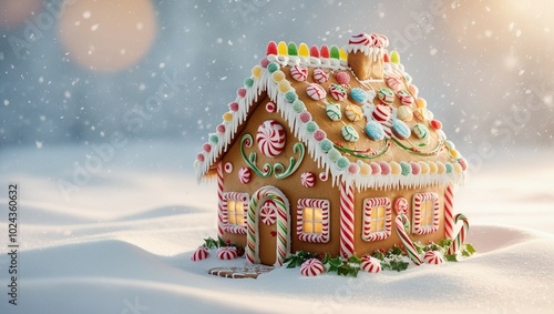 gingerbread house with christmas tree A whimsical festive gingerbread house standard 