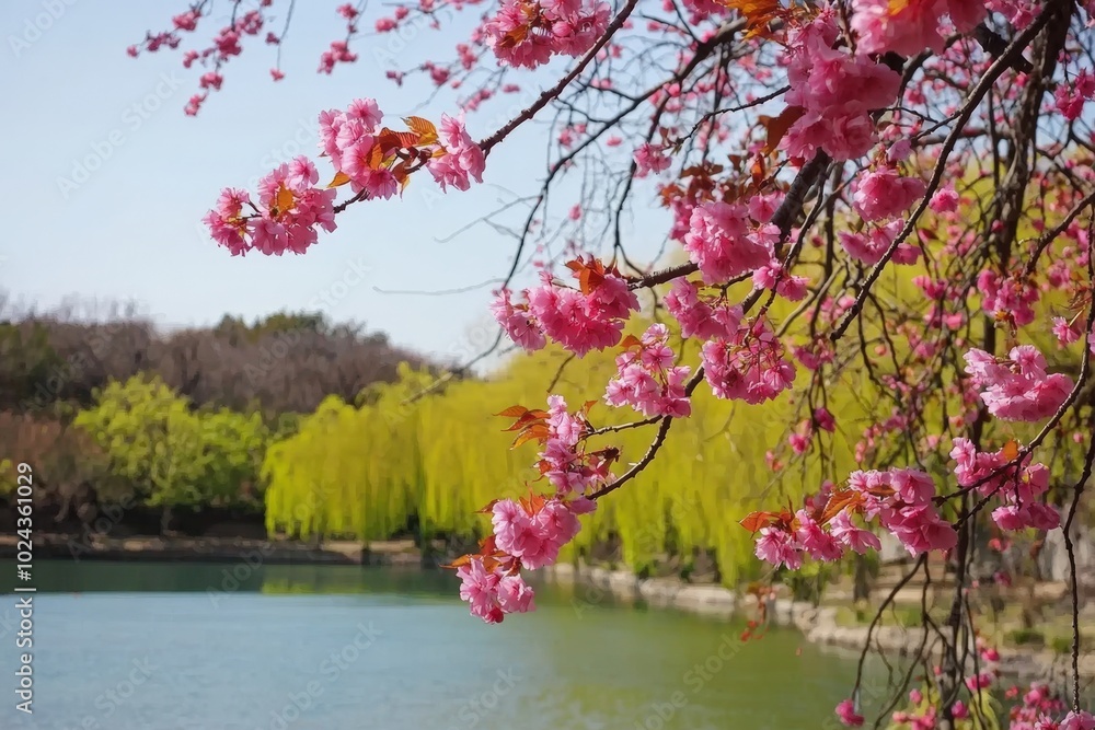 custom made wallpaper toronto digitalA serene spring day by the lake adorned with blossoming cherry trees in full bloom