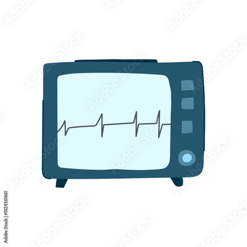 cardiac ekg monitor cartoon. electrodes waveform, arrhythmia portable, wireless telemetry cardiac ekg monitor sign. isolated symbol vector illustration