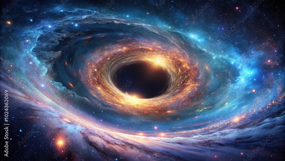 Symmetrical cosmic galaxy with a black hole on the left and right side Symmetrical cosmic galaxy with a black hole on the left and right side