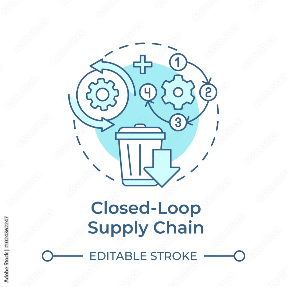 Obraz premium Closed-loop supply chain soft blue concept icon. Reverse logistics strategy. Sustainability in business. Round shape line illustration. Abstract idea. Graphic design. Easy to use in article