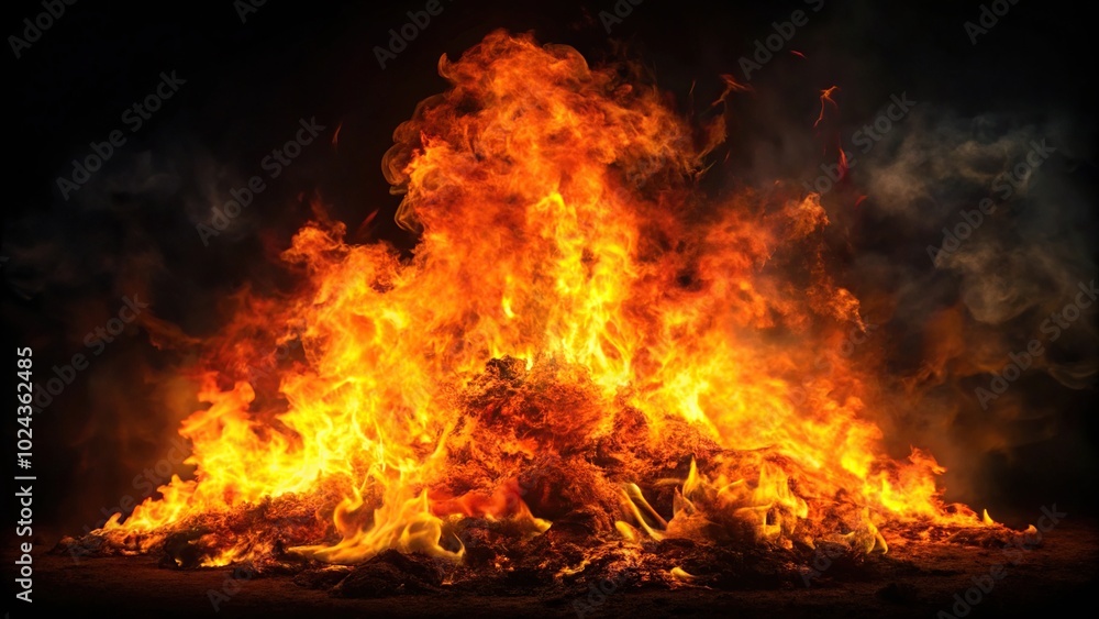 blazing inferno at night with bright flames and dark smoke blazing inferno at night with bright flames and dark smoke