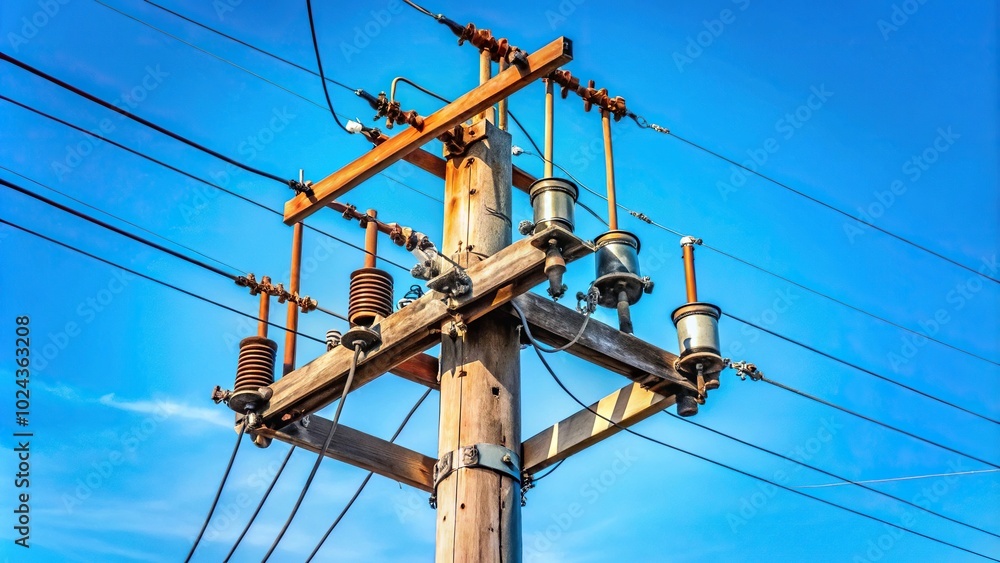 Block recloser on an electric wire pole with a tilted angle Block recloser on an electric wire pole with a tilted angle