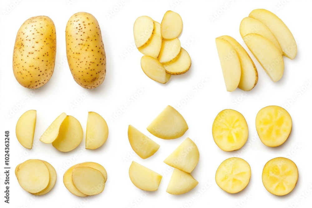 Potato potatoes vegetable, many angles and view side top front cluster group slice cut isolated Potato potatoes vegetable, many angles and view side top front cluster group slice cut isolated