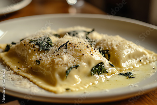 Delicious ravioli served on a plate