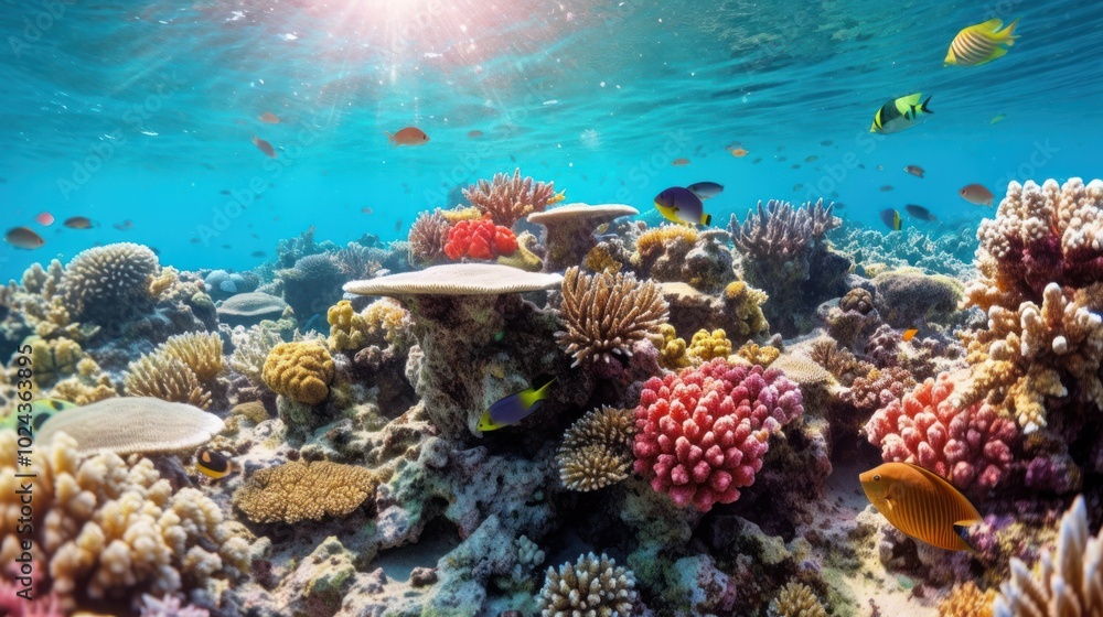 Fototapeta premium Underwater Coral Reef with Colorful Fish