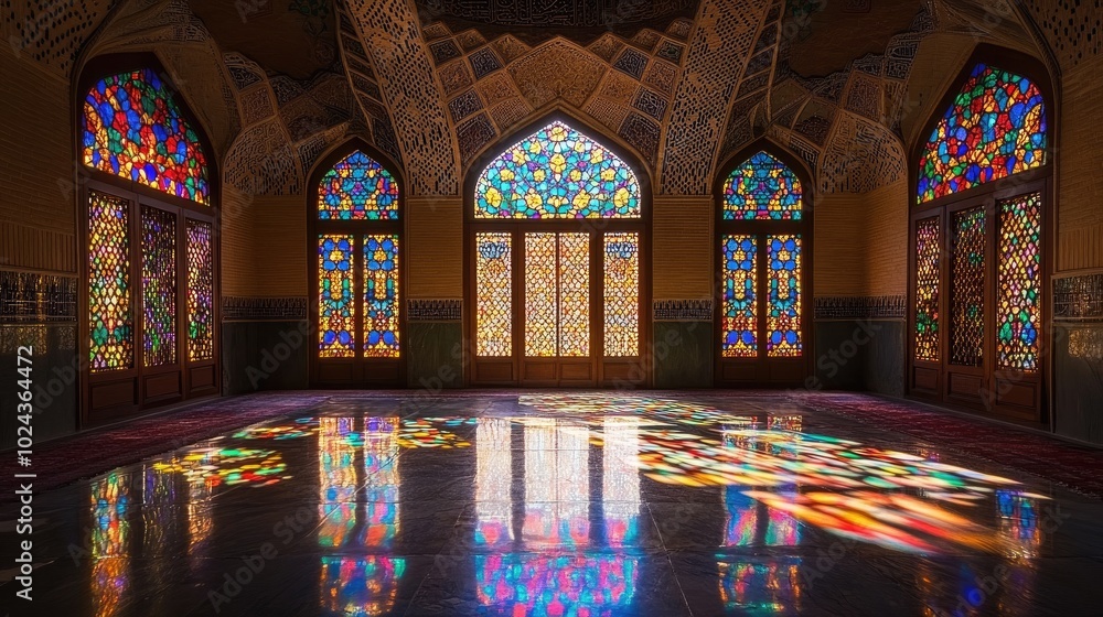 Obraz premium Colorful Stained Glass Windows in Historic Interior