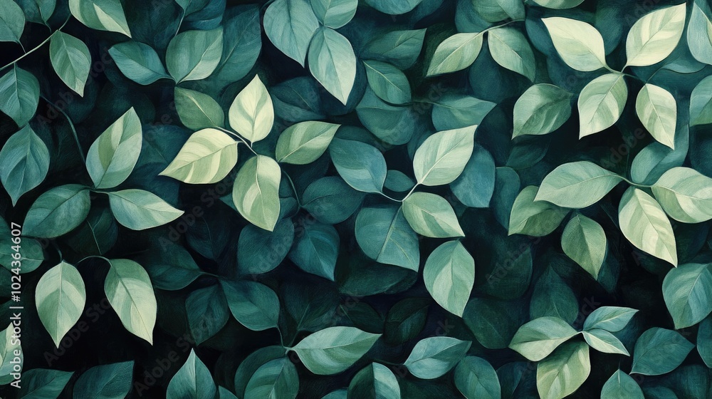 Artwork featuring a mural of green leaves designed for wallpaper Artwork featuring a mural of green leaves designed for wallpaper