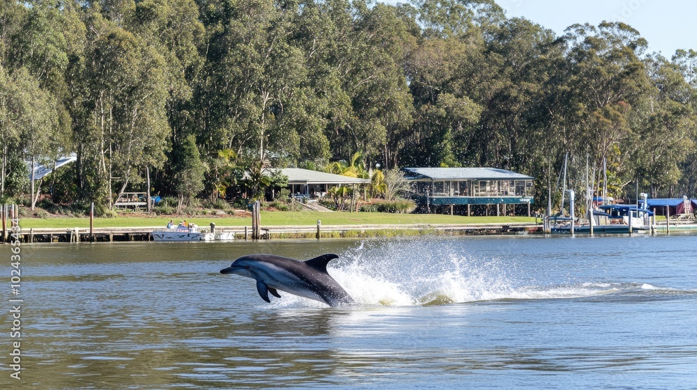 Obraz premium Dolphin Leaping Out of Water in Natural Habitat