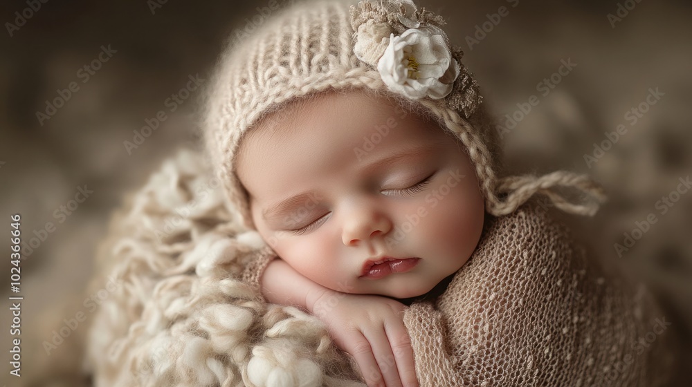 Sleeping Newborn Baby in Knitted Hat Sleeping Newborn Baby in Knitted Hat