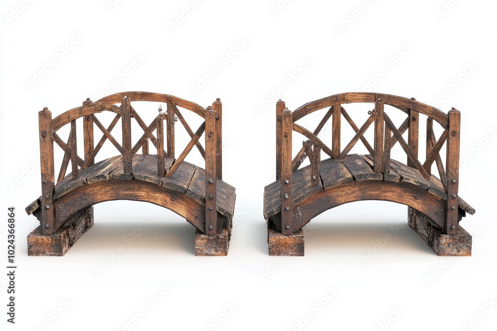 Obraz premium Set collection of arch rustic metal bridge front view on white background