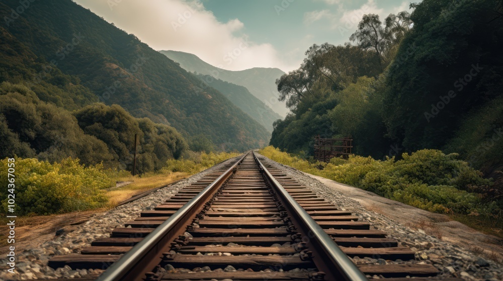 Fototapeta premium Train Tracks Leading Through Mountains