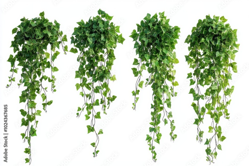 Set of 4 jungle vine hanging ivy plant bush isolated on white background Set of 4 jungle vine hanging ivy plant bush isolated on white background