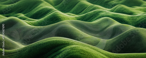 Green, grassy hills with an abstract pattern of wavy lines blurred natural landscape background. 