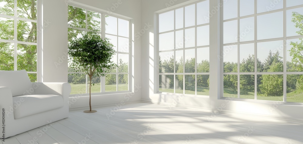 Fototapeta premium A cozy sunroom extension with large windows, letting in natural light and providing a peaceful corner for relaxation