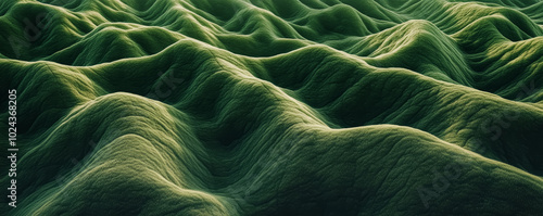 Green, grassy shadowy hills with an abstract pattern of wavy lines blurred natural landscape background. 