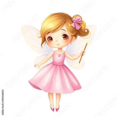 Beautiful cute little fairy with magic wand illustration clipart with transparent background PNG