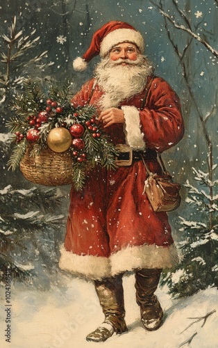Old-fashioned greeting Christmas Card. ai generated