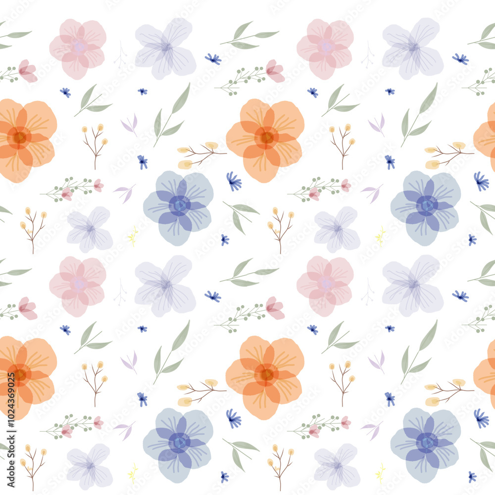 Fototapeta premium Flower Plant Seamless Pattern Beautiful Soft Color Modern Simple PNG Transparent Background