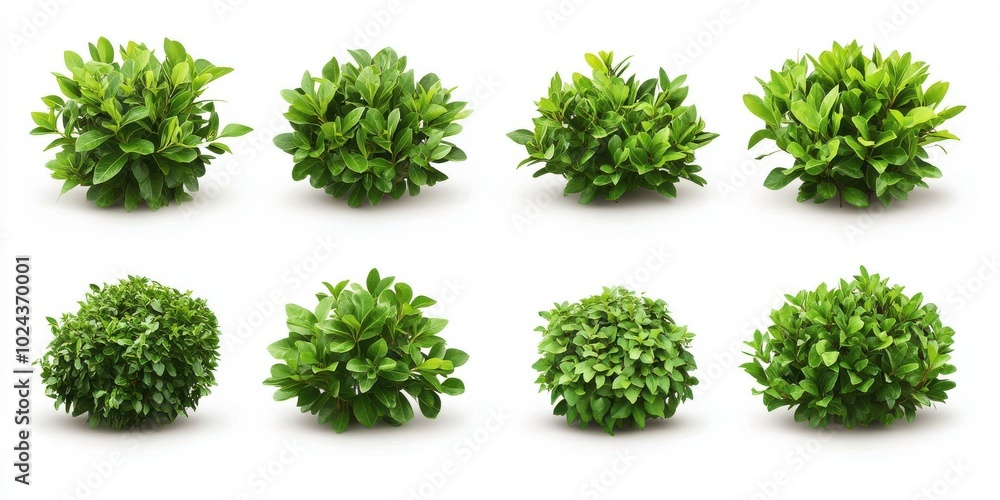 Obraz premium Aet of 8 green bush isolated on white