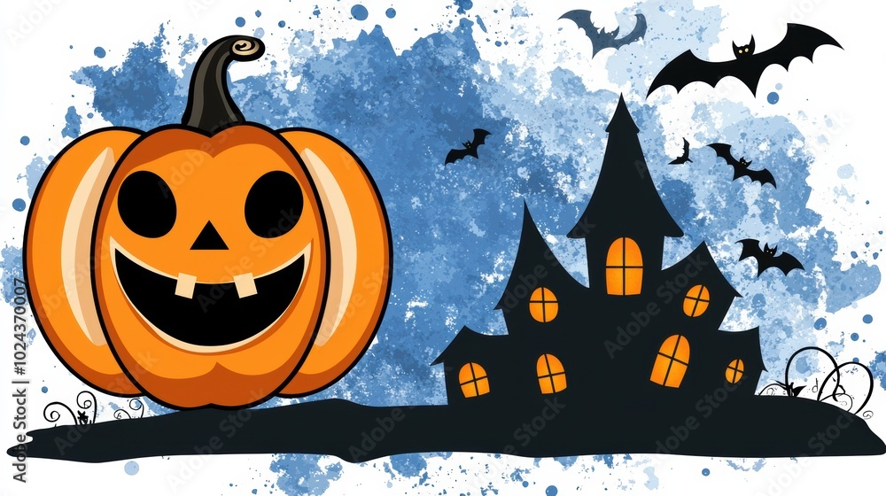 Fototapeta premium Happy Halloween Pumpkin with Spooky Background Art