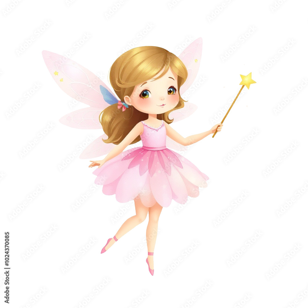Beautiful cute little fairy with magic wand illustration clipart with transparent background PNG Beautiful cute little fairy with magic wand illustration clipart with transparent background PNG