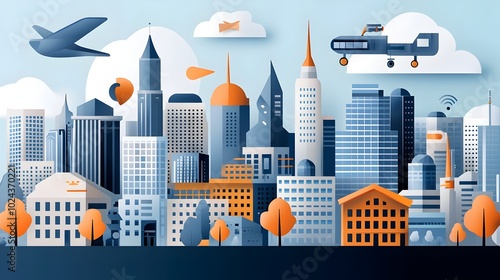 Stunning of a futuristic city skyline showcasing innovative technology and architectural advancements depicted in a sleek minimalist flat design style