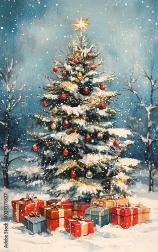 Old-fashioned greeting Christmas Card. ai generated