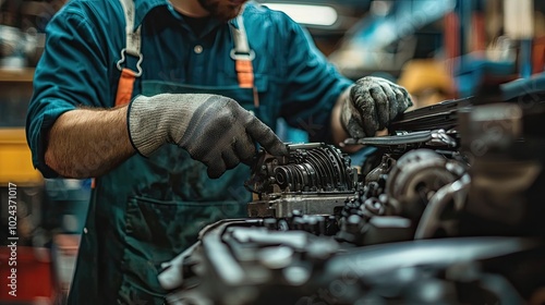 auto mechanic working on the gearbox in his workshop