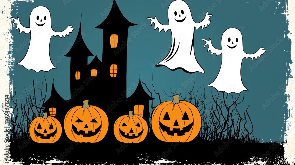 Spooky Ghosts and Pumpkins for Halloween Celebration Spooky Ghosts and Pumpkins for Halloween Celebration