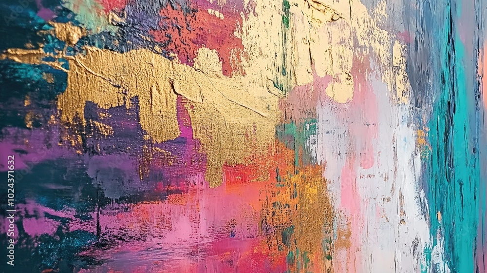 Abstract oil painting featuring modern artwork with vibrant paint spots strokes and golden elements showcasing a large scale knife painting technique ideal for wall art Abstract oil painting featuring modern artwork with vibrant paint spots strokes and golden elements showcasing a large scale knife painting technique ideal for wall art