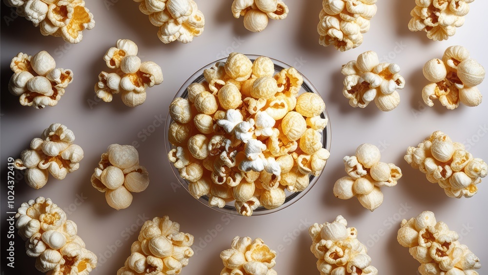 Bowl of Popcorn Surrounded by Scattered Kernels Bowl of Popcorn Surrounded by Scattered Kernels
