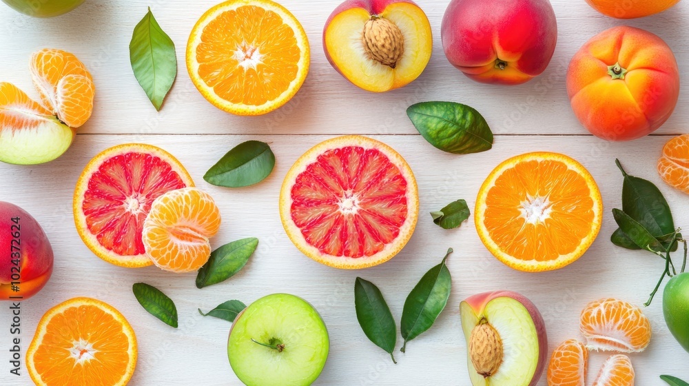 Juicy Orange and Tangerine Slices on Wooden Table Juicy Orange and Tangerine Slices on Wooden Table