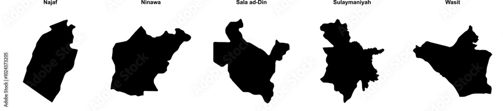 Najaf, Ninawa, Sala ad-Din, Sulaymaniyah, Wasit outline maps Najaf, Ninawa, Sala ad-Din, Sulaymaniyah, Wasit outline maps