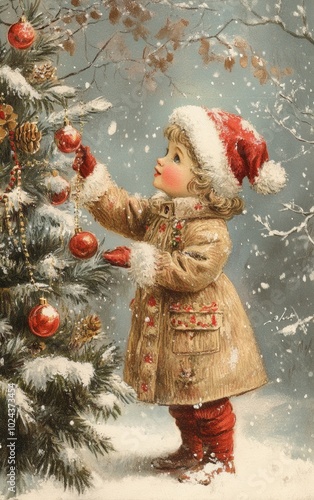 Old-fashioned greeting Christmas Card. ai generated