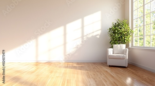 Serene and uncluttered minimalist living room with natural light modern furniture and a calming contemplative atmosphere in a 3D