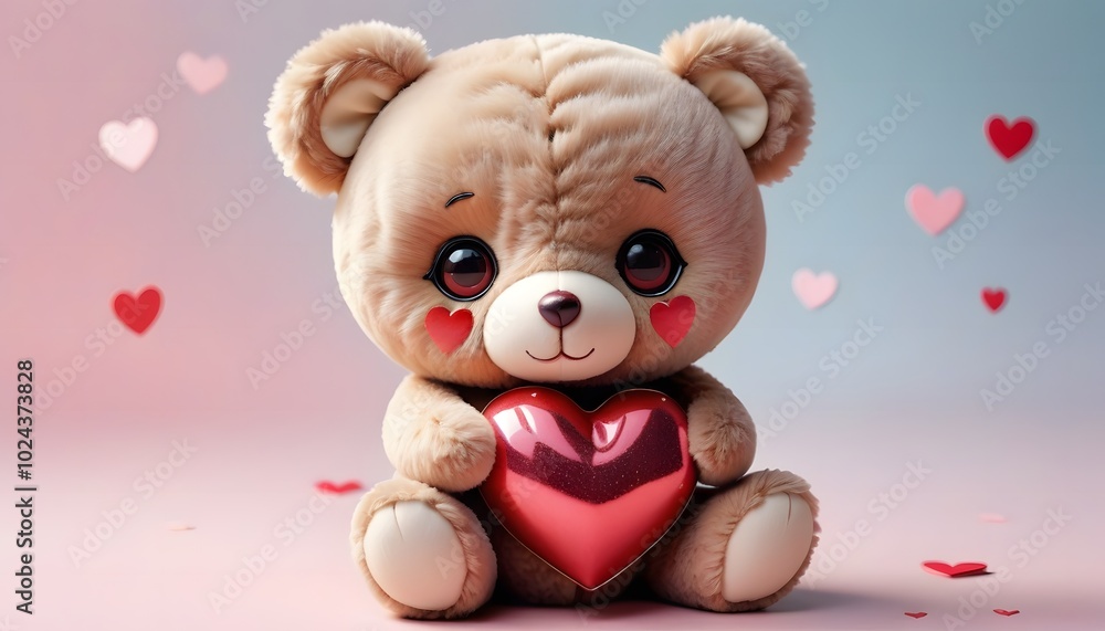 A charming teddy bear with a red heart on a pink background A charming teddy bear with a red heart on a pink background