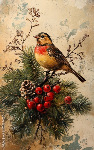 Old-fashioned greeting Christmas Card. ai generated