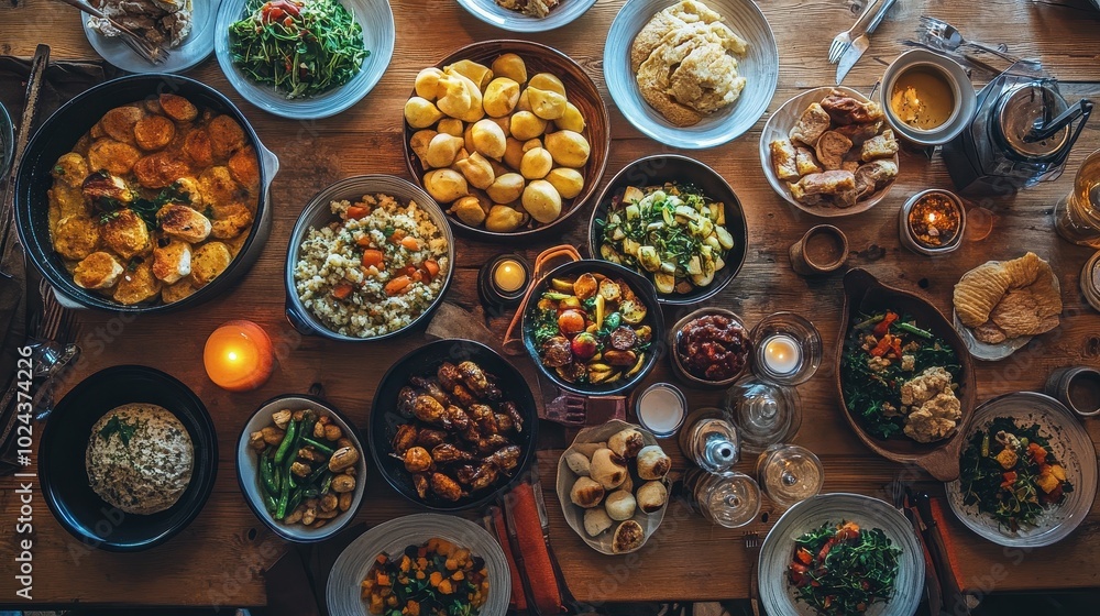 Fototapeta premium A Delectable Feast: Exploring the Diverse Flavors of a Family-Style Meal