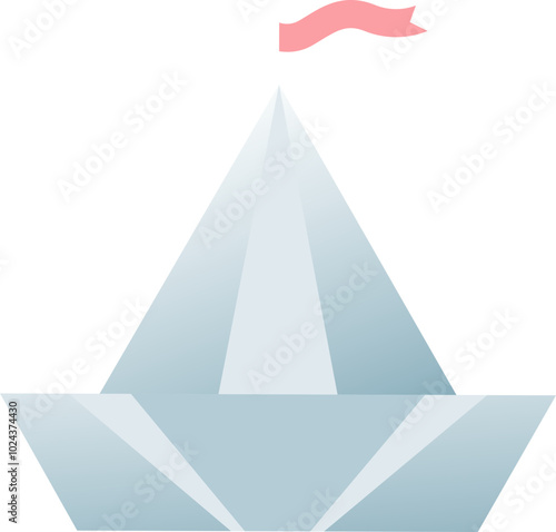 A paper boat with a red flag symbolizes childhood and adventure.