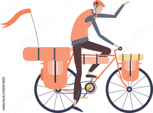 A man on a bicycle with travel gear, symbolizing adventure and exploration.