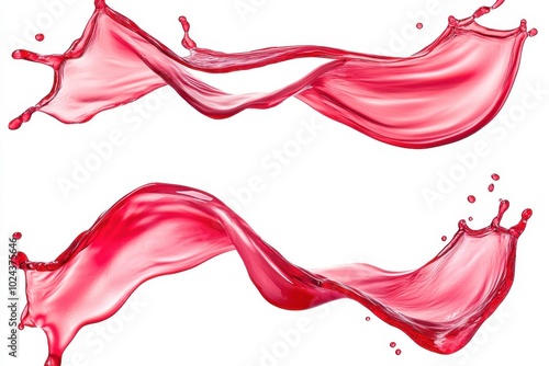 Set of red liquid wavy splash in mid air isolated on white background