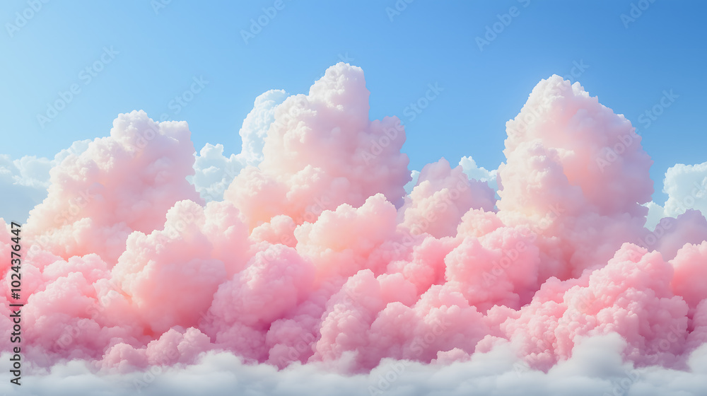 Pink clouds in the sky with a blue background. The clouds are fluffy and pink, creating a dreamy and whimsical atmosphere Pink clouds in the sky with a blue background. The clouds are fluffy and pink, creating a dreamy and whimsical atmosphere