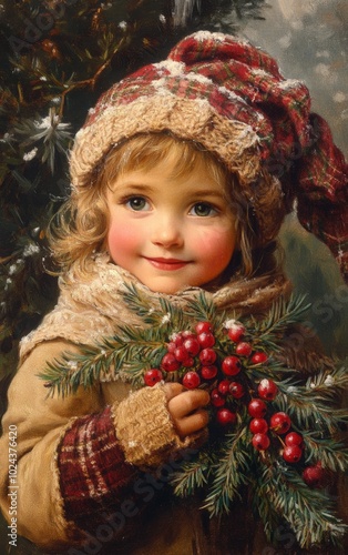 Old-fashioned greeting Christmas Card. ai generated