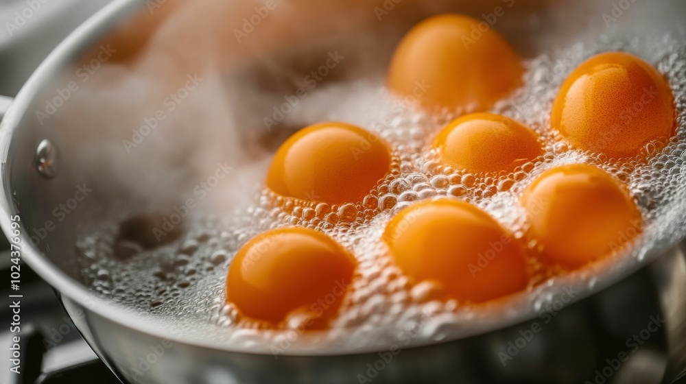 Boiling Eggs in a Pot with Bubbling Water Boiling Eggs in a Pot with Bubbling Water